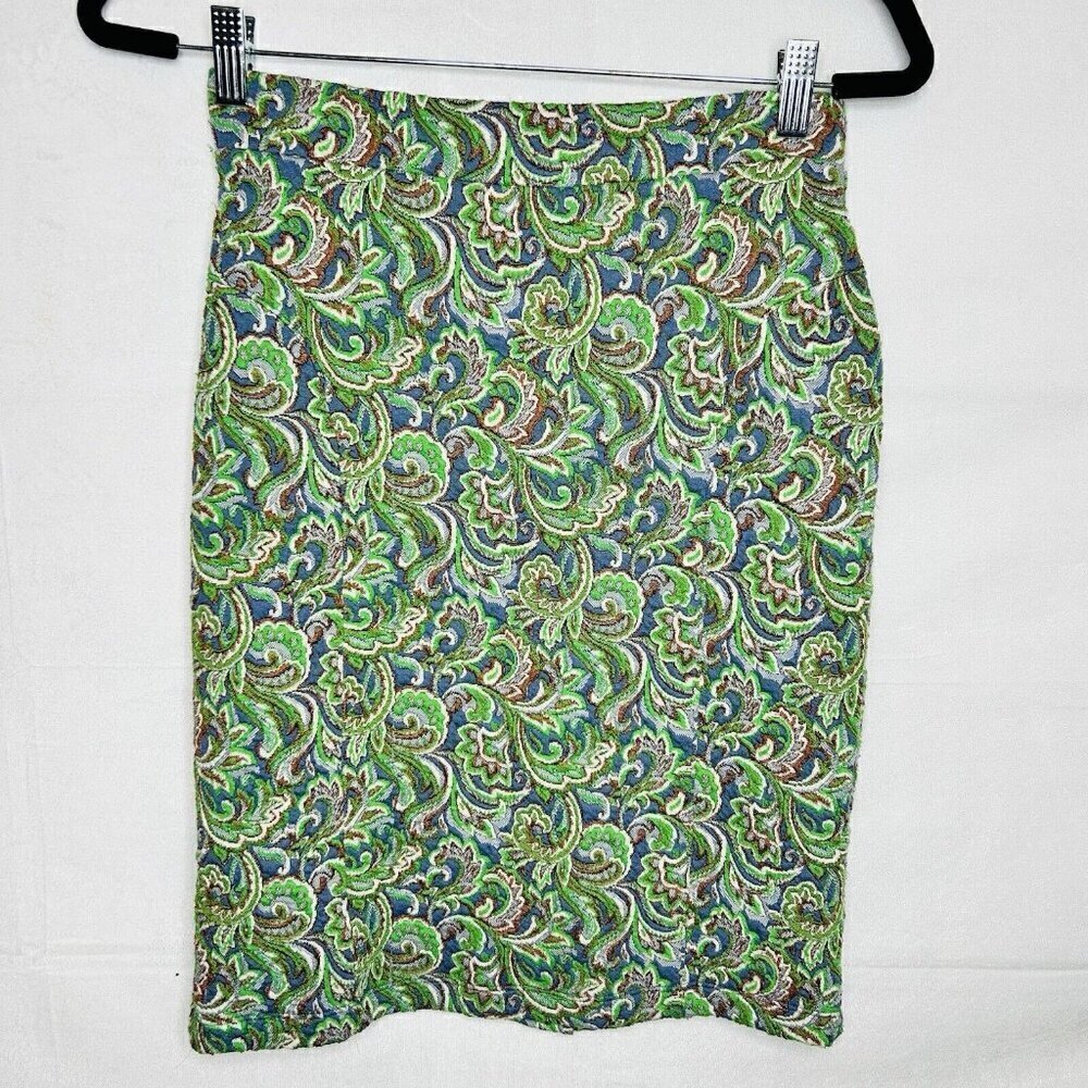 Anthropologie Maeve Women's Sz XS Skirt Paisley Print Green 27” Waist Textured
